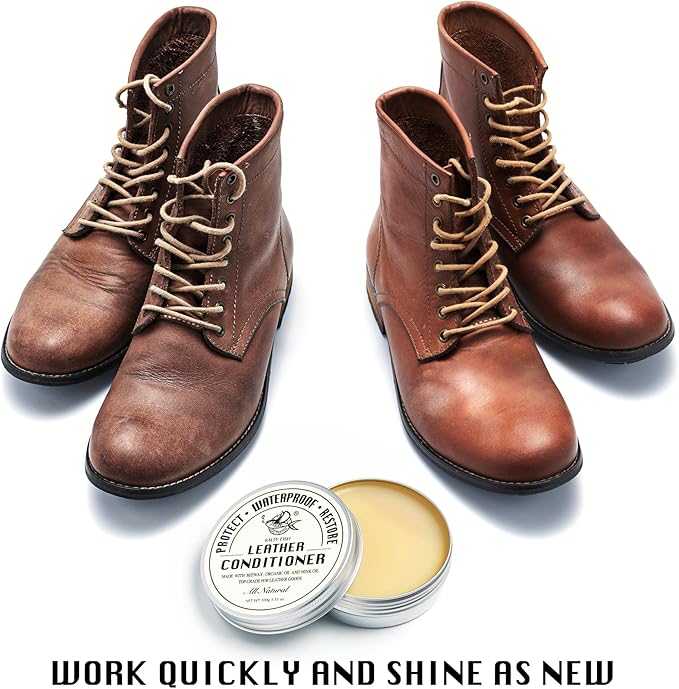 SALTY FISH All-Natural Leather Conditioner and Cleaner,Made with Mink Oil Beeswax,Protect Soften Waterproof Leather Furniture,Car Seats,Shoes,Boots,Bags (3.53 Oz)