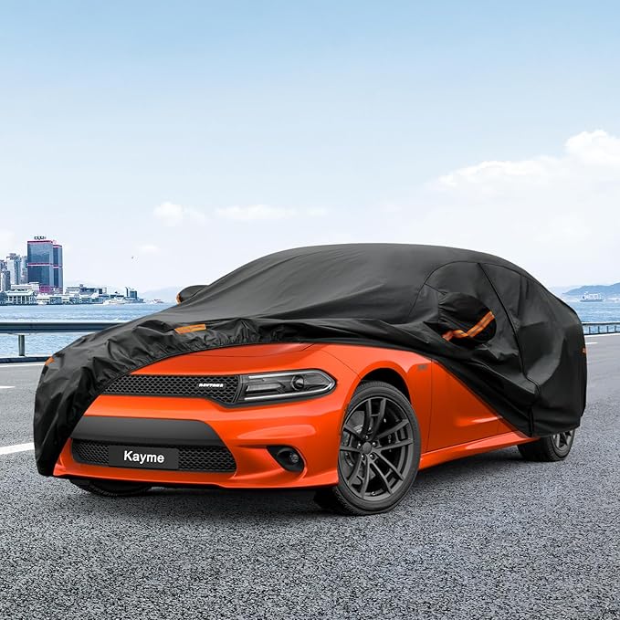 Kayme 7 Layers Car Cover Custom Fit for Dodge Charger (2006-2025) Waterproof All Weather for Automobiles, Outdoor Full Cover Rain Sun UV Protection.Black