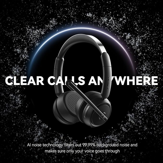 Wireless Headset with Mic for Work, Bluetooth Headset with Microphone (Noise Cancelling & Mute Button), Wireless Headphones with Mic for Work from Home/Office/PC/Call Center/Computer/Laptop/Teams/Zoom
