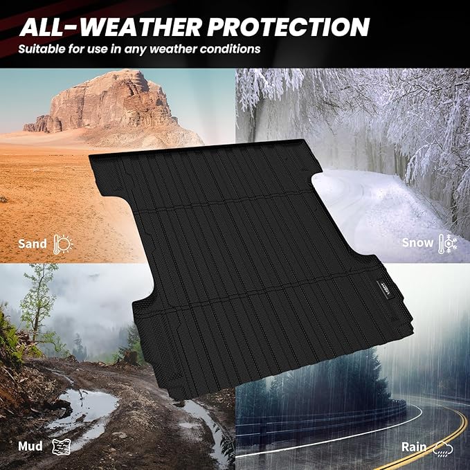 LASFIT Truck Bed Mat 2007-2018 (Only Fit 5.8 FT Bed, Not Fit 6.5FT/8.1FT Bed) for Chevrolet Silverado/GMC Sierra 1500, All Weather TPE Custom Fit Bed Liner, 2007 New Body Only, 1PC Black