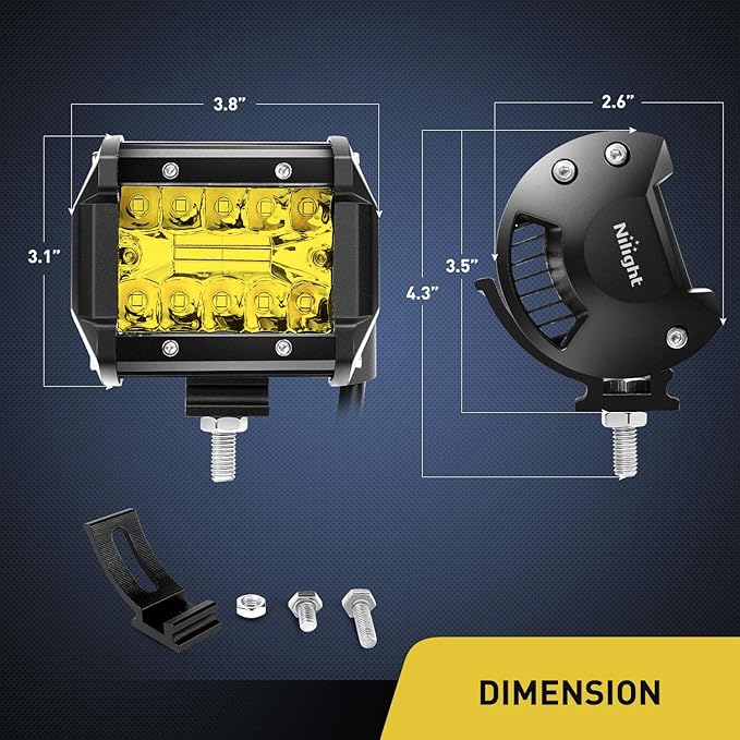 Nilight 2PC 4Inch Yellow Led Pods Triple Row 60W Flood Spot Combo Driving Fog Lights with 16AWG Switch Wiring Harness Kit-2 Leads for Offroad Pickup Trucks ATV UTV SUV, 2 Years Warranty