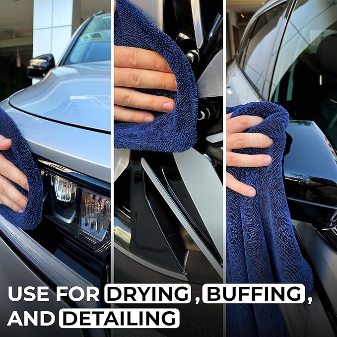 Large Car Drying Towel, 1300 GSM Professional Car Towel with Double Twisted Loop,Super Absorbent Large Microfiber Drying Towels for Cars, Trucks, SUVs - 20"x26", Navy