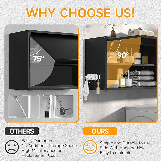 Metal Wall Cabinet with Up-flip Door,Metal Wall Storage Cabinet with Adjustable Shelf,Wall Mounted Tool Cabinets with Pegboard for Garage,Basement,Home Office, Kitchen,Warehouse-Black