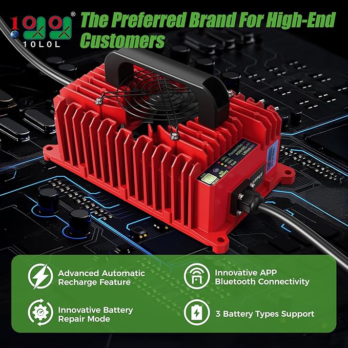 10L0L 15 Amp 48 Volt Golf Cart Charger for Club Car DS Precedent, Smart Golf Cart Battery Charger, 3 Battery Types Support, Battery Repair, Automatic Power Recharge, IP67 Waterproof