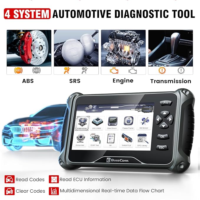 BOSSCOMM IF742 OBD2 Scanner, ABS/SRS/Transmission/Check Engine Code Reader Scan Tool with 6 Resets, ABS Bleeding/Oil/EPB/SAS/Throttle/BMS, Car Scanner Diagnostic Tool for All Cars, Upgraded of IF740