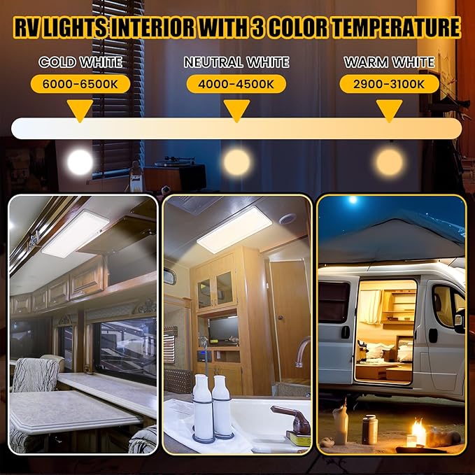 4 Pack RV Ceiling Lights Interior 16.7"x 6.6" 156 LEDs 1200 Lm RV LED Lights Interior 12v with 5 Levels of Dimming and 3 Color Temperature for Trailer Boat Car Camper