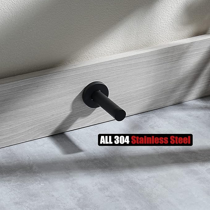 JQK Door Stopper Black, 304 Stainless Steel Thicken 1mm Sound Dampening Door Stop Bumper Wall Protetor 10 Pack, Matte Black, DSB5-PB-P10