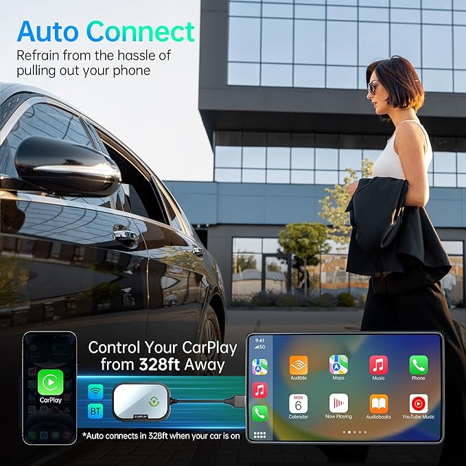 Wireless CarPlay Adapter for Apple iPhone, Converts Factory Wired CarPlay to Wireless CarPlay 2024 Upgrade Plug & Play Auto Connect for Cars from 2015 & iPhone iOS 10+ Black Not for Tesla & Andorid