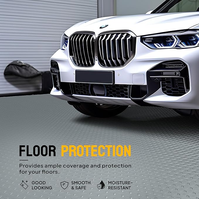 TUFFIOM 7.5 x 17 FT Garage Floor Mat, Thickened Diamond Plate PVC Garage Mats Flooring Roll for Under Car, Garage Car Parking Mats for Compact SUVs, Sports Car