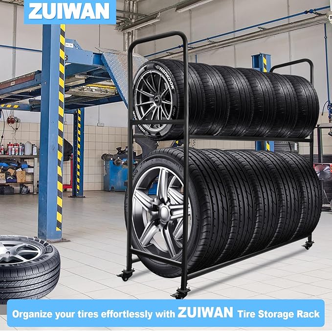Rolling Tire Rack For Garage,Tire Storage Rack,Adjustable Metal With 4 Self-Locking Swivel Caster,Height 59”, With a Heavy-Duty Load Capacity Of 660 Pounds