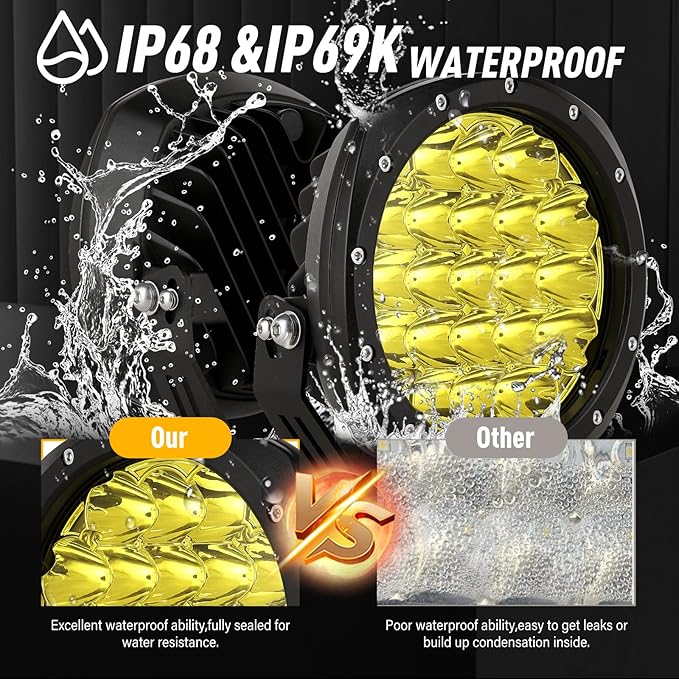 BIGLION.X 7Inch Round LED Amber Driving Offroad Lights 2PCS 210W 32000LM Amber Off road Lights LED Off Road Light Round Waterproof IP68 IP69K 12V 24V for Pickup Trucks SUV ATV UTV 4x4