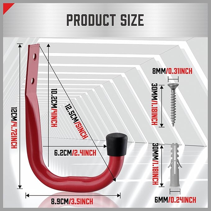 HORUSDY 6 Pack Garage Hooks, Utility Hooks, Garage Hook Heavy Duty Wall Hook (Red)