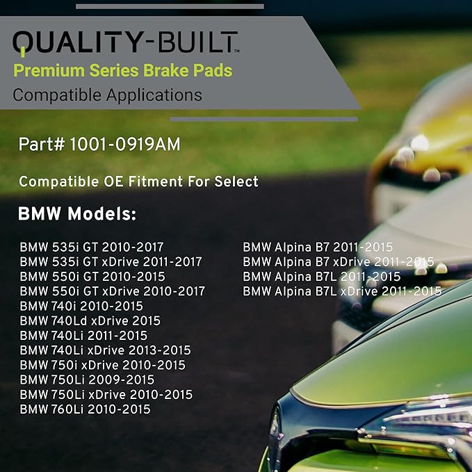 Premium Semi-Metallic Rear Brake Pads (1001-0919AM) Compatible with 2009-2017 BMW (535i GT/535i GT xDrive/550i GT/550i GT xDrive/740i/740Ld xDrive/740Li/740Li xDrive/750i xDrive/750Li)