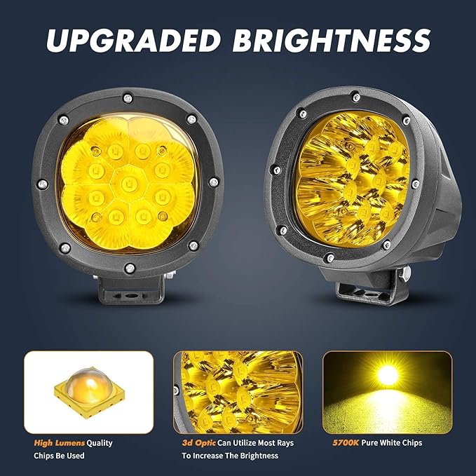 YCHOW-TECH 2PCS 4 Inch LED Amber Fog Lights 90W Yellow Round Offroad Light Bar Flood Beam Off Road LED Pods Bumper Ditch Lights Driving Work Light for Truck Boat Pickup ATV UTV SUV