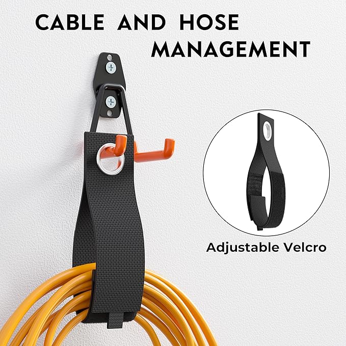 BONTEC Heavy Duty Garage Hooks, Anti-Slip Coated Black Steel with Strong Load Capacity, Multi-Sized U and J Hooks, Easy Wall Mount for Garage, Garden, Workshop (Orange, 18 Pack)