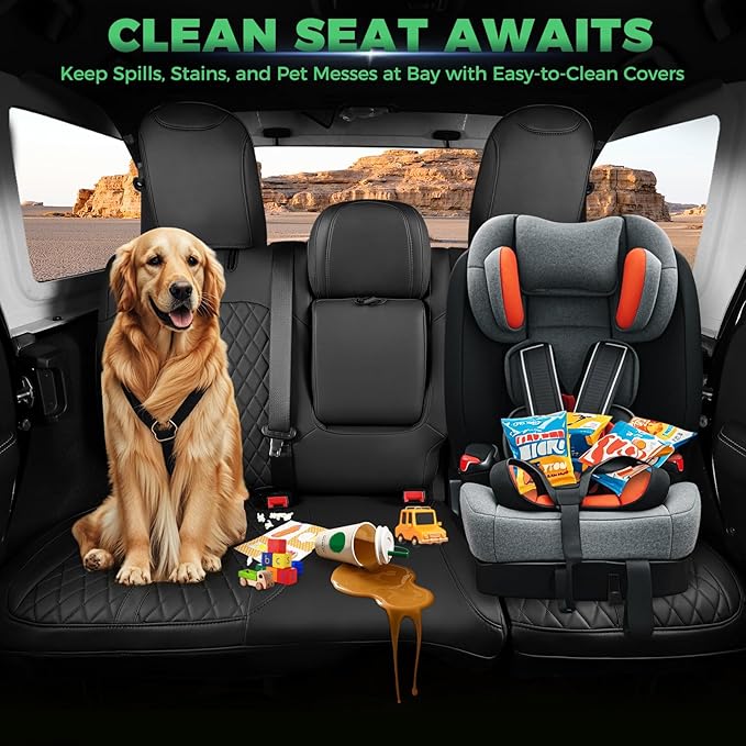 for Jeep Wrangler Seat Covers 4Door JL 2018 2019 2020 2021 2022 2023 2024 2025, Custom Fit Car Seat Cover Full Set, Luxury Waterproof Leather Seat Protectors, Black, with Rear Cup Holder