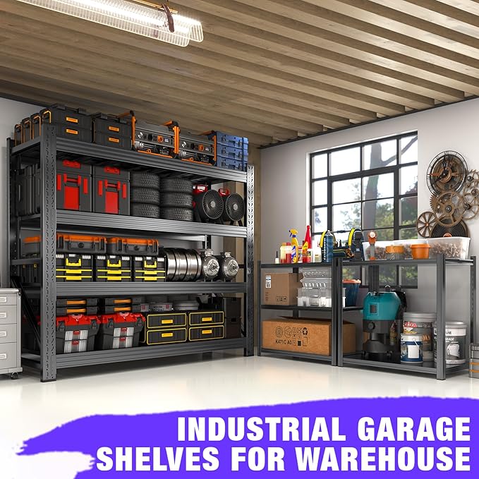 Metal Garage Shelving Heavy Duty, 4-Tier Adjustable Wire Storage Garage Shelves, 6000 LBS Loads Industrial Shelving Units for Garages, Warehouses, Kitchen, Black, 59" W x 24" D x 59" H,3 Pack