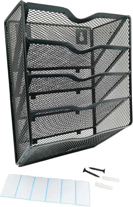 5-Tier Wall Mount All Metal Sandpaper Organizer, Hanging Sandpaper Storage Rack Holder for 5" & 6" Sanding Discs, Woodworking Tool Box Accessories (Black)