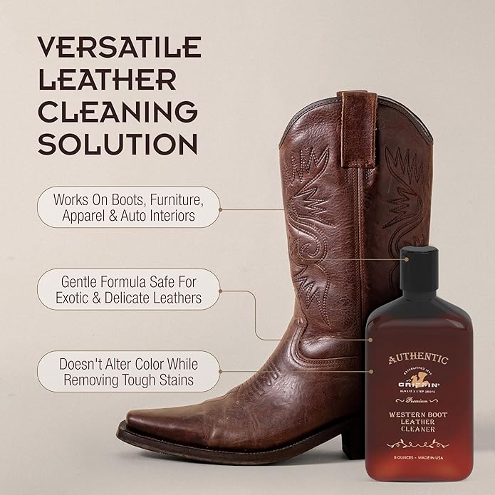 Griffin Boot Care Leather Cleaner – 8 oz – Gently Cleans Footwear, Apparel & Interiors – Non-Toxic, Non-Darkening, Made in USA – Leather Cleaner for Cowboy Boots, Furniture, Cars & More