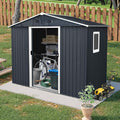 8x4 FT Outdoor Storage Shed,Metal Shed with Window & Floor,Garden Shed W/Air Vent & Lockable Sliding Door,All Weather Waterproof Tool House W/Sloped Roof,for Backyard,Patio,Lawn,Black+White
