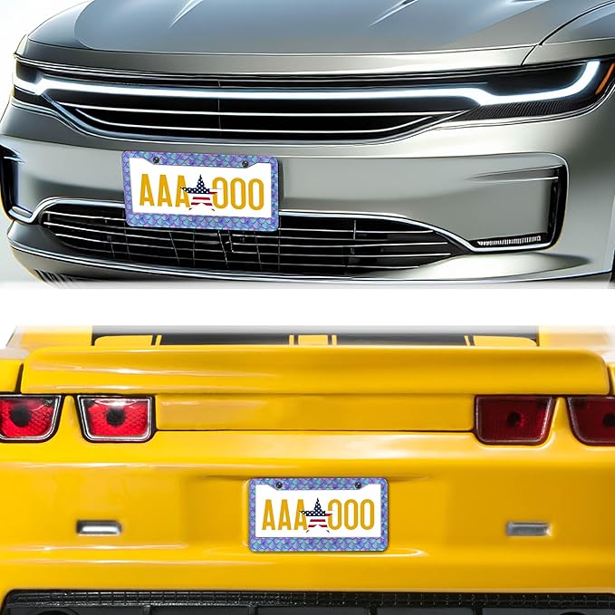 License Plate Frames for Men Purple; License Plate Frame for Women Mermaid Purple Scales Aluminum Metal Car Accessory 2 Pack with Screw Covers Set