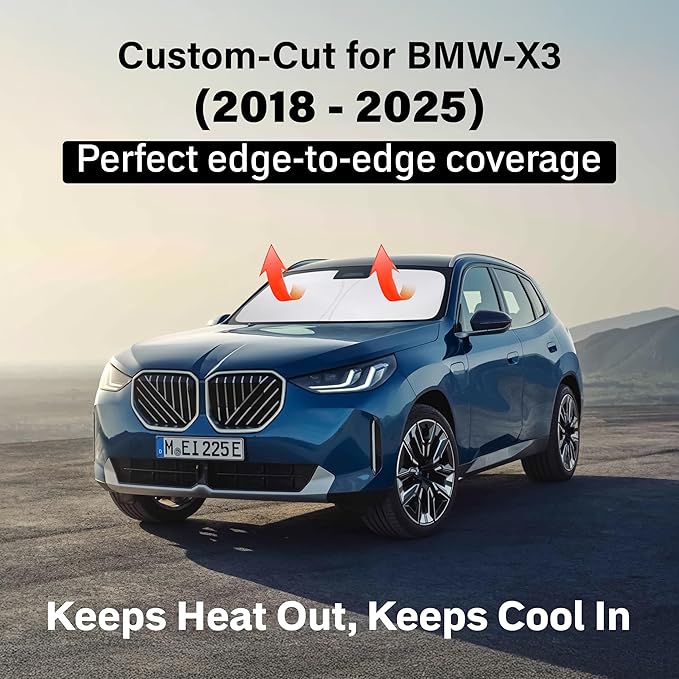 BMW X3 EcoNour Car Windshield Sunshade 2018-2025 - 240T Polyester Material Cars Sun Visor Reflector Blocks UV Rays - Foldable Sunshade Interior Protection Accessories