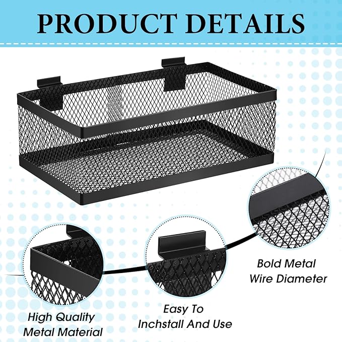 Coume 4 Pcs Black Slatwall Baskets 4 Size Metal Mesh Wire Basket for Slatwall Panels Ventilated Wall Mounted Hanging Accessories for Home Garage Retail Store Display Organizing (Big Size)
