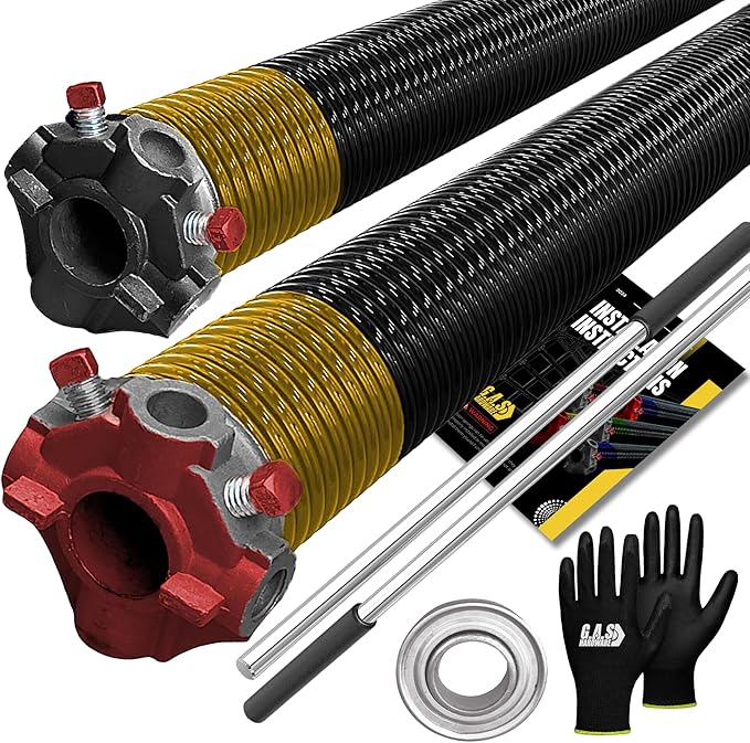 Garage Door Torsion Springs 250x2x26, Includes 1” Steel Bearing, Gloves, and Winding Bars for The Left and Right Side of Garage Door Precision E-Coating 5-Year Warranty Minimum 30,000 Cycles (Pair)