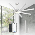 84 Inch Industrial Ceiling Fans with Lights and Remote,Extra Large Indoor/Outdoor Ceiling Fan with 8 Aluminium Metal Blades,Brushed Nickel Ceiling Fan,CF04BN-84
