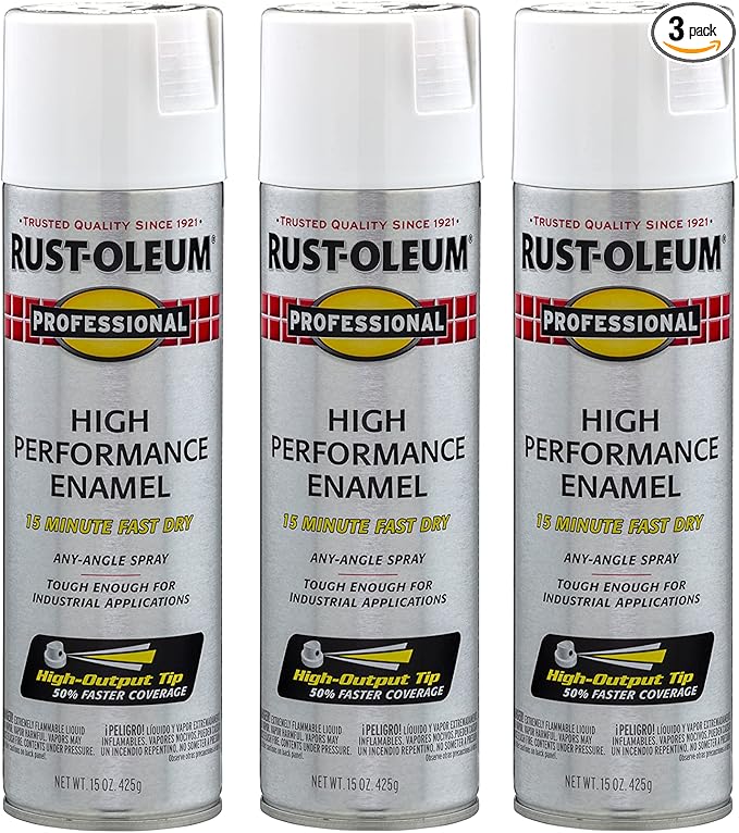 Rust-Oleum 7590838-3PK Professional High Performance Enamel Spray Paint, 15 Oz, Flat White, 3 Pack