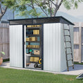 8x6 FT Outdoor Storage Shed,Metal Shed with Floor & Transparent Plate,Garden Shed W/Air Vent & Lockable Sliding Door,All Weather Waterproof Tool House W/Sloped Roof,Black+White