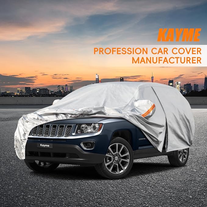 Kayme 6 Layers SUV Car Cover Custom Fit for Jeep Compass（2006-2025） Waterproof All Weather for Automobiles, Outdoor Full Cover Rain Sun UV Protection.Silver
