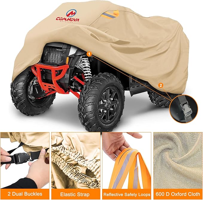 Comnova ATV Cover for 4 Wheelers - 84 Inch ATV Covers 600D Waterproof Heavy Duty, Outdoor Four Wheeler Quad Cover All Weather Large for Polaris, Kawasaki, Arctic Cat, Honda, Yamaha and More, Beige