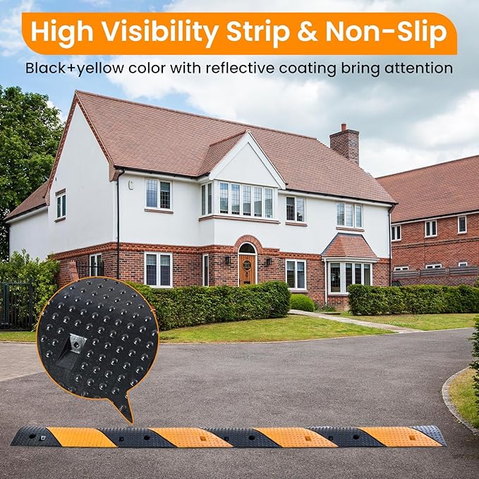 Rubber Speed Bumps for Road [2 pcs],78.7'' Total Long,66000 LBS Load Capacity,2 Channel Modular Heavy Duty Bump,Cable Protector Ramp with 8 Expansion Screws,for Asphalt Concrete Gravel Driveway