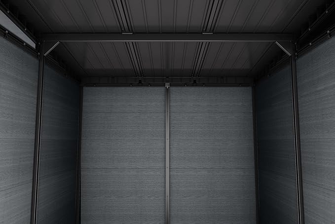 Keter Cortina 9x7 Ft All-Weather Storage Shed with Skylight, Window, Built-in Ventilation, Customizable Walls, & Lockable Double Doors, Graphite