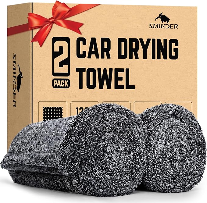2-Pack 1200 GSM Car Drying Towels – Microfiber Towels for Cars (36" x 24"), Ultra-Absorbent, Streak-Free, Scratch-Free, No Water Spots, Double-Twist Pile & Edgeless Design