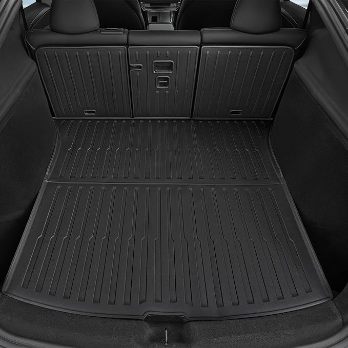 Floor Mats Set for 2025 2026 Tesla Model Y Juniper Accessories, Full Coverage All Weather Floor Mats Cargo Mat with Backrest Protectors