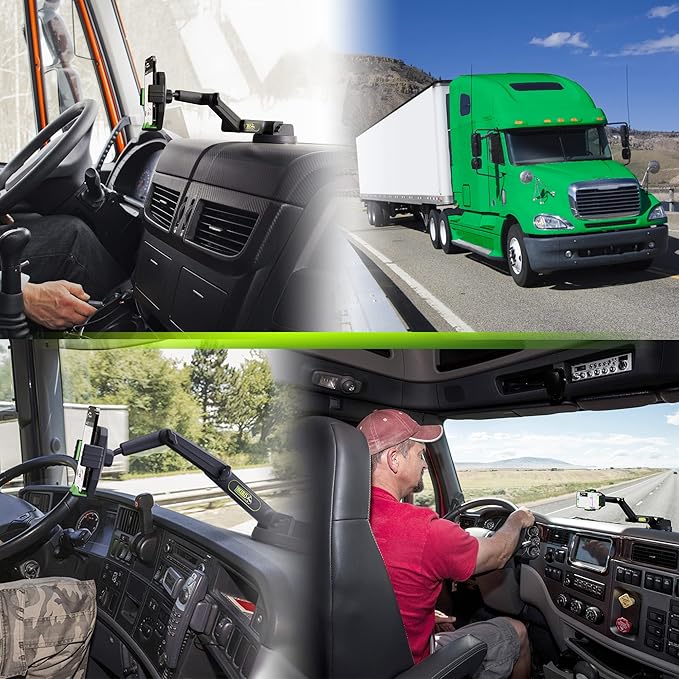 Phone Mount for Truck Phone Holder for Truck - Heavy Duty Super Suction Cup, Mobile Device Holder Dashboard Window 16.9 inch Long Arm & Stable, iPhone & Samsung Compatible, Semi Trucker, Green
