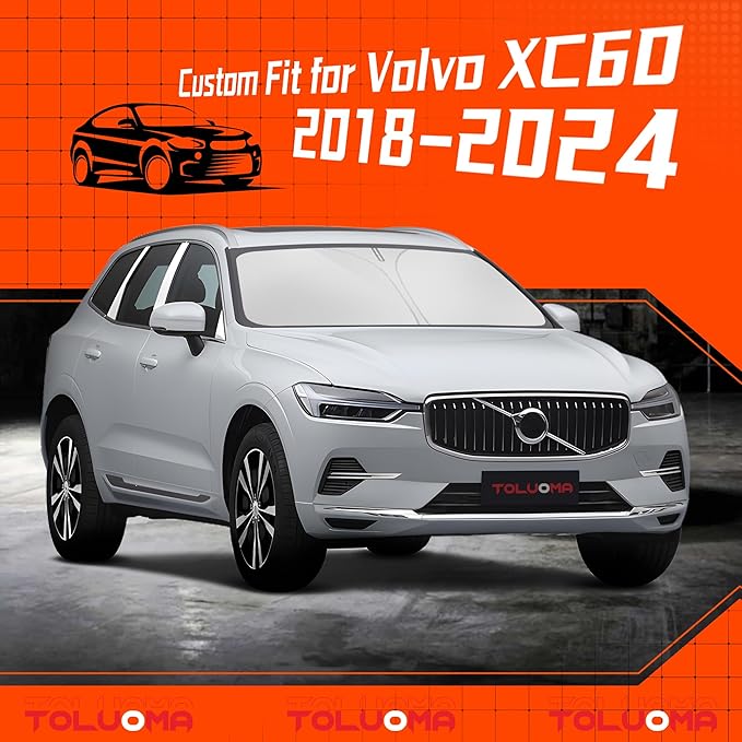 Custom Fit Windshield Sun Shade for Volvo XC60 2018-2025 - Full Coverage, 210T Reflective Fabric, Double-Layer Design - Blocks 99% UV Rays, Keeps Car Cool, Easy to Install and Store, Pack of 1