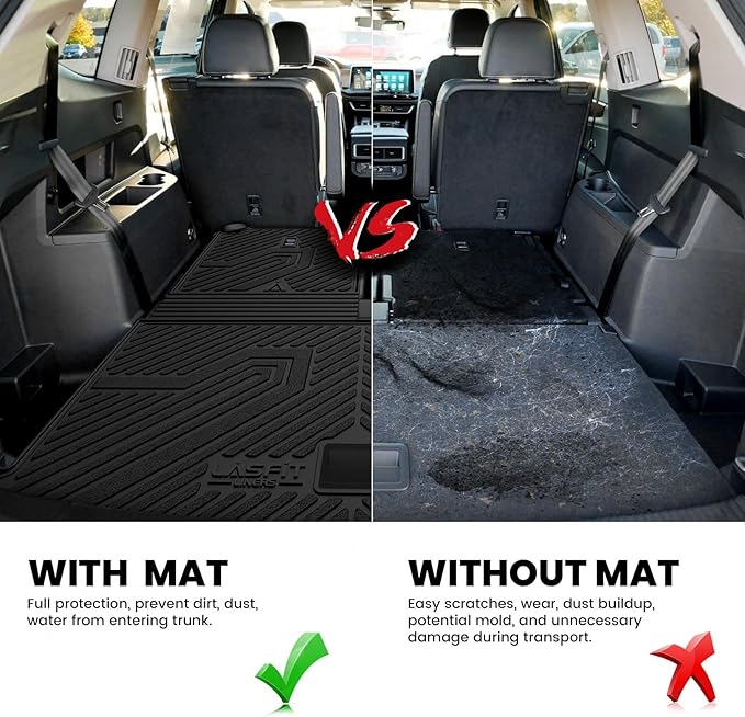 LASFIT Backrest Mat & Cargo Mat for Volkswagen VW Atlas 2025-2018, 2nd Row Bench seat, All Weather TPE Custom Fit Trunk Liners for VW Atlas Accessories Seatback Mats, Black, Easy to Clean