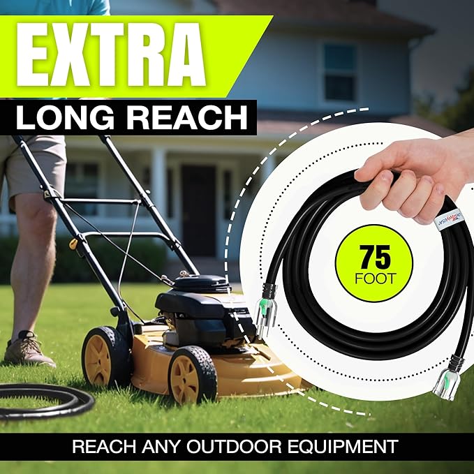 75ft Outdoor/Indoor Extension Cord 16/3 Gauge Heavy Duty 3 Prong SJTW, Waterproof, Flexible Cold-Resistant Long Power Cord,10A 125V 1250W, Black by LifeSupplyUSA