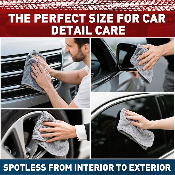 Microfiber Cleaning Cloths Bulk-50 Pack, Gray Microfiber Towels for Cars, Ultra Absorbent Microfiber Towel Weave Grime & Liquid for Streak-Free Mirror Shine - Car Washing Cloth