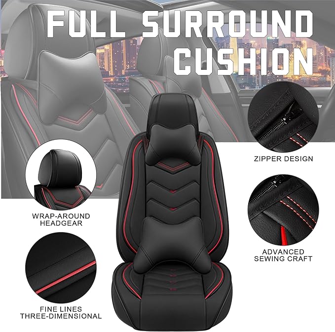 Car Seat Covers for Chrysler Pacifica 2004-2025, Stylish Sport Seat Cover, Premium Nappa Leather Car Seat Cover. Automobile Seat Covers Sets.(Luxury 5 Seats/Black)