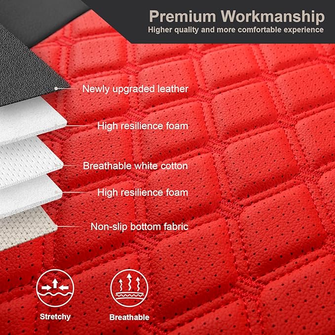GIANT PANDA Fit Full Set Car Seat Covers for Jeep Wrangler 4 Door JL Sahara Altitude Rubicon 392 Unlimited 2018 2019 2020 2021 2022 2023 2024 2025 with Rear Cup Holder,Faux Leather - (Black+Red)