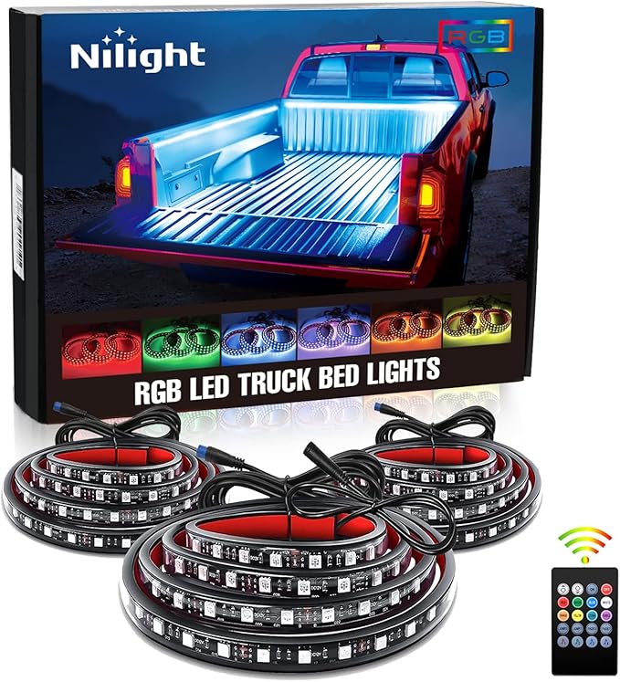 Nilight 3PCS 60 Inch RGB Truck Bed Light Strip Kit 270 LED Neon Accent Lights with RF Remote On Off Switch Splitter Extension Cable for Cargo Pickup Truck Camper RV SUV Boat