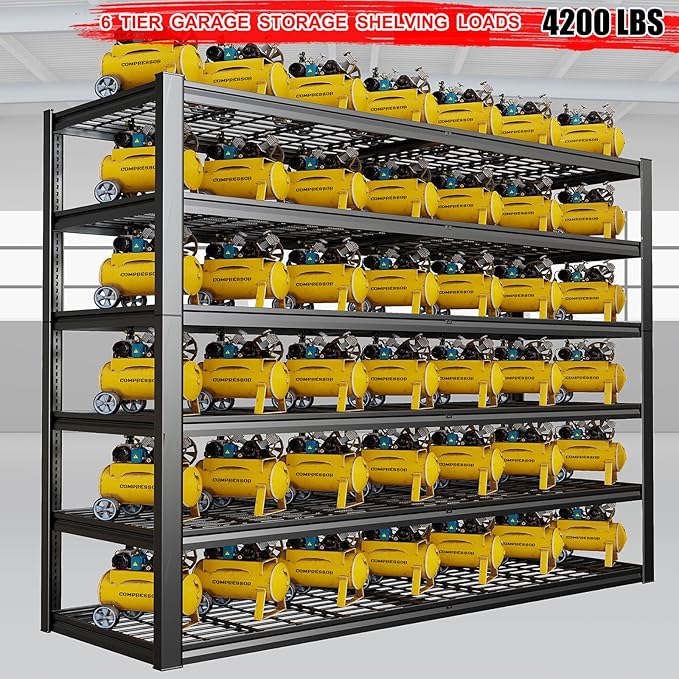 65" W Garage Shelving Heavy Duty, 6 Tier Garage Shelves, Adjustable Storage Shelving Unit, Commercial Metal Shelf Rack for Warehouse, Pantry, School, Shop