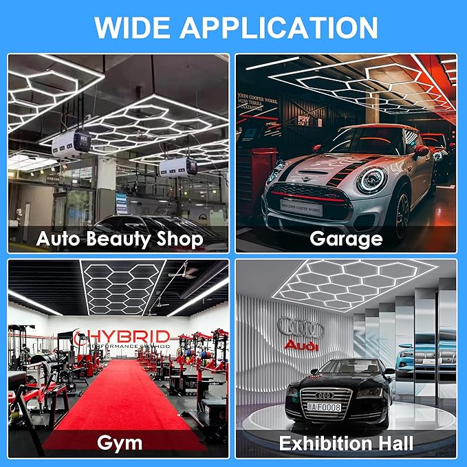 MODERN Hexagon Garage Light: Higher Brightness 720W 86400 Lumens Hexagon Led Garage Light with Rectangle Frame 6500K for Garage, Basement, Warehouse, Auto Beauty Shop, Car Detailing Shop etc. …