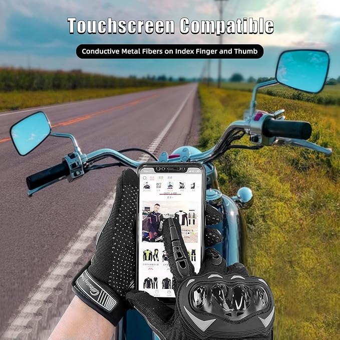 Motorcycle Gloves for Men and Women Full Finger Touchscreen Mountain Dirt Bike Gloves for Powersports BMX ATV MTB Driving Motocross Cycling Gloves(L, Black)
