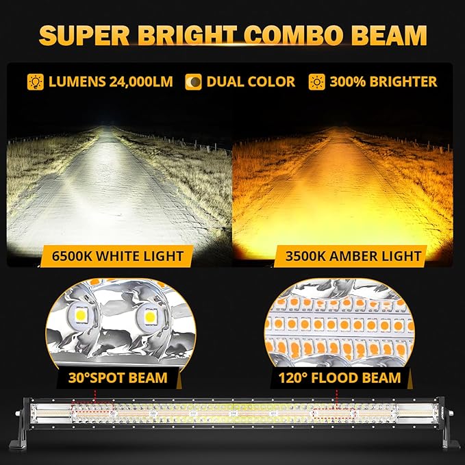 Auxbeam LED Led Light Bar 42 Inch 240W Straight Spot Flood Combo Led Off Road Lights, Amber White Strobe Offroad Fog Light Memory Function Yellow Driving Work Lights for Truck with DT Wiring Hardness