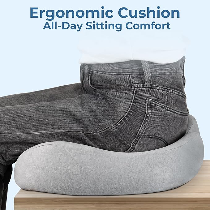 5 STARS UNITED Seat Cushion for Tailbone Pain Relief – Large Memory Foam Lifting Pillow for Coccyx, Hip, Sciatica & Post-Surgery Recovery – Wheelchair, Car, Desk, Gaming & Office Chairs, Light Gray